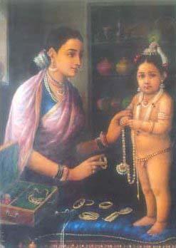 Raja Ravi Varma Yashoda decorating Krishna France oil painting art